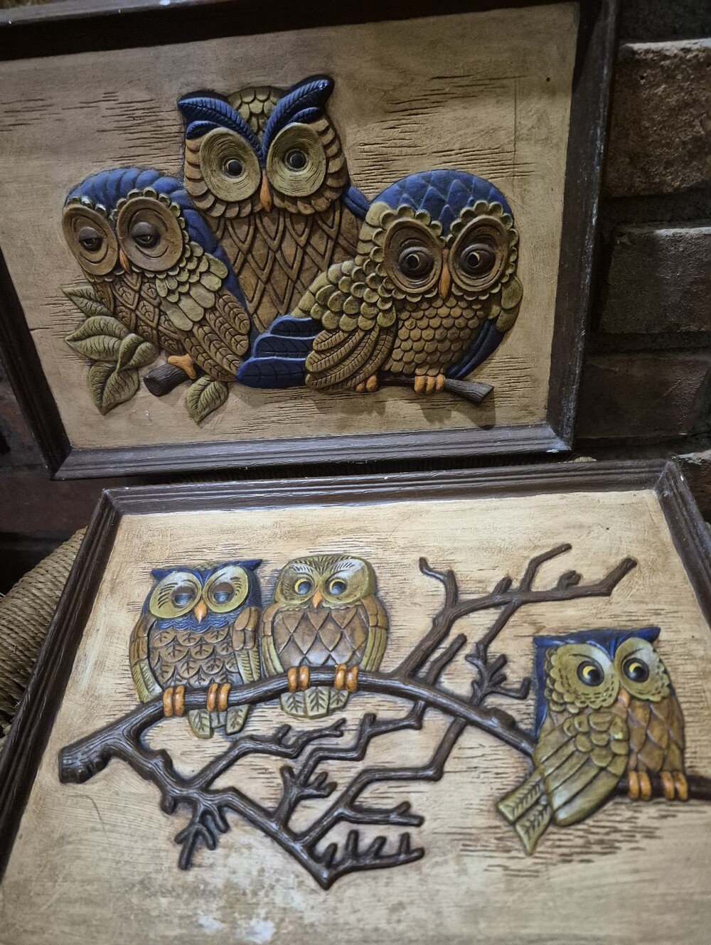 Handcrafted Owl Wall Plaque Set